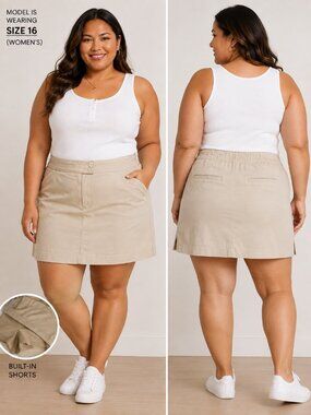 Coral Bay Women’s Size 16 Khaki Beige Pull-On Skort Stretch Cotton